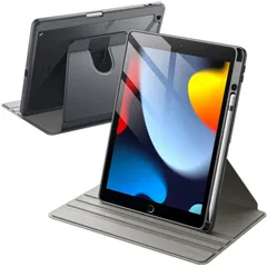 【在庫処分】JETech 回転ケース iPad 9/8/7 (10.2インチ、2021/2020/2019モデル、第9/8/7世代用) Pencilホルダー付き 360°保護 スタンドカバー クリアバック 自動ウェイク/スリープ (スペースグレイ)