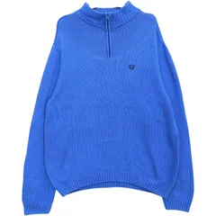 CHAPS チャップス ハーフジップ コットンニット セーター メンズXL 古着 ワンポイントロゴ 刺繍 ハイネック 100%コットン ブルー 青【ニット・セーター】/MS100のサムネイル