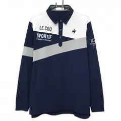 ルコックゴルフ 長袖ポロシャツ ネイビー×白×グレー 胸ロゴ  メンズ LL ゴルフウェア le coq sportif