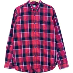 U2B URBAN BASICS チェック柄 長袖 ネルシャツ メンズM 古着 フランネル ボタンダウンシャツ 100%コットン レッド×ブラック×ホワイト【長袖シャツ】/MS102