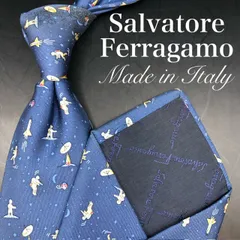 【美品】Salvatore Ferragamo ネクタイ 総柄 ブルー 青色
