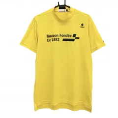 【美品】ルコックゴルフ 半袖ハイネックシャツ イエロー×ネイビー フロントロゴ メンズ LL ゴルフウェア le coq sportif