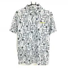 【超美品】アディダス 半袖ポロシャツ 白×黒 総柄 イギリス ロゴイエロー メンズ L/G ゴルフウェア adidas