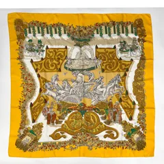 HERMES エルメス カレ90 シルクスカーフ 馬車柄 イエロー