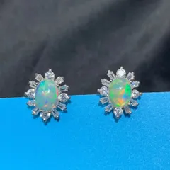 天然オパールピアスS925上品シンプル6×8mm