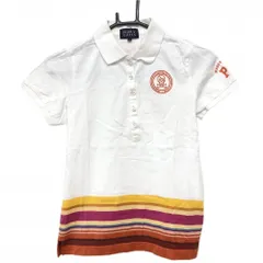 パーリーゲイツ 半袖ポロシャツ 白×オレンジ 裾ボーダー風 レディース 0(S) ゴルフウェア PEARLY GATES