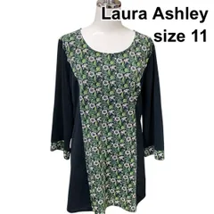 ◇ ローラアシュレイ Laura Ashley チュニック 七分袖 カットソー トップス 裏地あり ネイビー グリーン 11 L レディース Z6B249のサムネイル