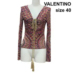 ◇ ヴァレンティノ VALENTINO カットソー トップス 長袖 Vネック ドローストリング 総柄 タッセル マルチ 40 L 11号 レディース Z6B778のサムネイル