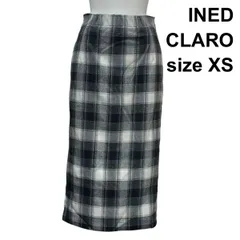 ◇ イネドクラロ INED CLARO タイトスカート ミモレ丈 バックスリット チェック柄 黒 白 コットン100% XS 5号 レディース Z6B780のサムネイル