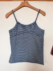 ヴィンテージ ストライプ フリル ノースリーブ