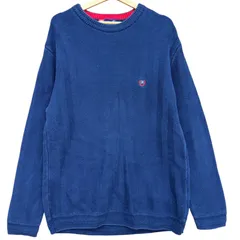 CHAPS チャップス ヘリンボーン編み コットンニットセーター メンズL 古着 クルーネック 100%コットン ネイビー 紺 レッド 赤【ニット・セーター】/ MS117のサムネイル