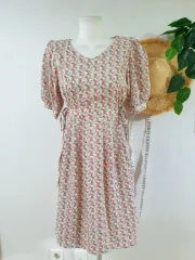 SOUP옆まとめ売りパフスリーブ ワンピース ミディ丈 55 66 ピンク フラワー