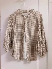 バルーン袖 スタンドカラー CHECK ブラウス
