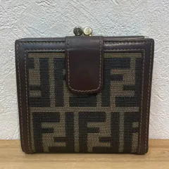 【成】FENDI フェンディ ズッカ柄 キャンバス＆レザー 二つ折り財布 【5599YO】C23