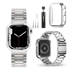 【新品】 [CABOBE] コンパチブル Apple Watch バンド49/46/45/44/42/41/40mm 保護ケース付き アップルウォッチ カバー メッキ柔軟性にPC素材を加工 光沢全面保護 耐衝撃 装着簡単金属ベルト Apple Watch  0