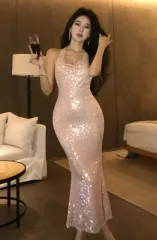 (海外配送) ピンク スパンコール ドレス