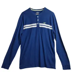 HOLLISTER ネイビー ヘンリーネック Tシャツ M コットン ブレンド