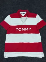 Tommy Hilfiger トミーヒル フィガー ストライプ ポロTシャツ 白 洗える