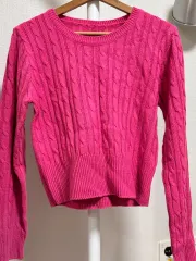 ケーブル編み ニット マゼンタピンク