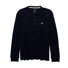 アメリカンイーグル AMERICAN EAGLE メンズ 長袖 ヘンリーネック サーマルワッフルTシャツ リッチネイビー