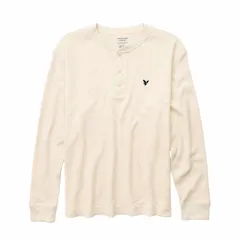 アメリカンイーグル AMERICAN EAGLE メンズ 長袖 ヘンリーネック サーマルワッフルTシャツ クリーム