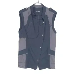 ジジ・ピクセル レディース スナップボタン ジップアップ ノースリーブジャケット ネイビー 90 ( HU38343 )