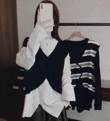 (海外配送) オーバーサイズ 長袖Tシャツ ベスト セット