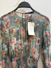 ザラ フラワー シースルー ロング丈ワンピース XS スリップセット 新品