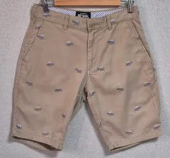 S ） BEAMS(ビームス) エレファント刺繍 ベージュ チノ 綿 ハーフパンツ