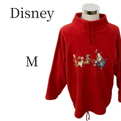 ディズニー公式 プーさん 刺繍 フリース プルオーバー ハイネック レッド Mサイズ ミッキーインク 90s ヴィンテージ 古着 ゆるだぼ オーバーサイズ かわいい キャラクター 映画 アニメ 赤 メンズ