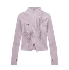 HUG YOUR SKIN(ハグユアースキン) プリント ニット ジップアップ ピンク