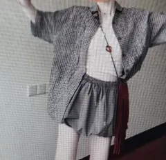 (海外配送) 白 トップス 半袖 シャツ キュロット セット