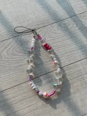 新品) 携帯電話 キーリング ホルダー チャーム アクセサリー ハート ビーズ ストラップ