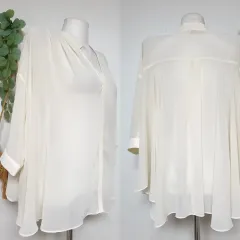 EGOIST(エゴイスト) Vネック シースルー ブラウス ロング丈 55 99 アイボリー シフォン F