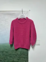 ノーブランド - ブークレ ボリューム袖 半袖 ニット (ピンク)