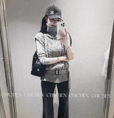 （海外配送）長袖Tシャツ + ケーブル プルオーバー ハイネック ベストセーター セット