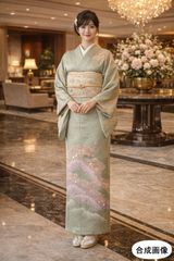 新品・しつけ付き】訪問着 袷 緑 友禅 正絹 身丈149cm 裄64cm - メルカリ