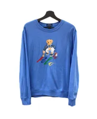 ラルフローレン RalphLauren ポロベア POLO BEAR トレーナー SWEAT SHIRT クルーネック プルオーバー ペイント プリント BLUE 青 水色 スウェット ロゴ ブルー XLサイズ 104LT-418