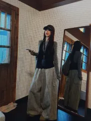 (海外配送)ワイド カーゴ パンツ + ベスト + セーター フルセット