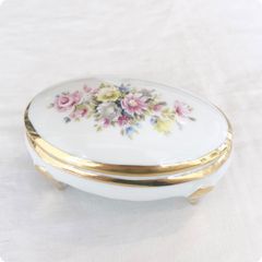 アンティーク Limoges France 磁器製 トリンケット 小物入れ 花柄