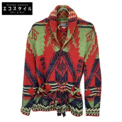 POLO RALPH LAUREN ポロ ラルフローレン ﾚｯﾄﾞ ｺｯﾄﾝ100 ﾈｲﾃｨﾌﾞ柄 ﾛﾝｸﾞｽﾘｰﾌﾞ ﾆｯﾄｶｰﾃﾞｨｶﾞﾝ Ｓ