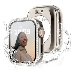 360度防水設計 Recoppa コンパチブル Apple Watch ケース 41mm キラキラ アップルウォッチカバー 防水ケース Series 8 7に対応 ガラスフィルム付き 一体型 IP68完全防水 ダイヤモンド 光沢感 オシャレ レディース スター