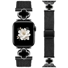 【新品】 Girovo コンパチブル Apple Watch バンド 編み込み ナイロン 38／40／41／42mm アップルウォッチ バンド マグネット レディース あっふウォッチ 交換ベルト 伸縮性 おしゃれ 四つ葉のクローバー スポーツベルト for 0