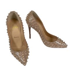 Louboutin】ルブタン ピンクベージュ スタッズ ハイヒール 37 - メルカリ