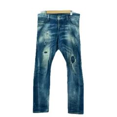 美品 DSQUARED2 ディースクエアード ダメージ加工 無地 オールシーズン デニムパンツ コットン ブルー メンズ 44【古着】【中古】【送料無料】