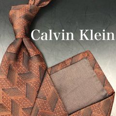 【美品】Calvin Klein ネクタイ レッド 赤 幾何学模様 シルク