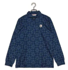 中古 メンズ アンパスィ and per se 長袖ポロシャツ M 青 ブルー 総柄