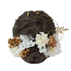 【特価】ソーラーローズ かすみ草 成人式 紫陽花 七五三 かわいい 卒業式 金箔 袴 水引 振袖 和玉 着物 ホワイト 和装 ゴールド 花火大会 水引き 浴衣 髪飾り hairclip ドライフラワー 和装小物z