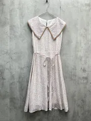 新品 tocco closet トッコクローゼット ウエストりぼん付き ライン入りショールカラー フラワープリント ワンピース sizeM/ピンク ■◆ レディース