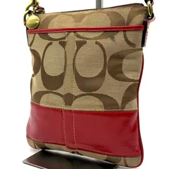 コーチ COACH ショルダーバッグ シグネチャー キャンバス レザー レッド ベージュ 斜め掛け ポシェット クロスボディ レディース メンズ ユニセックス ミニバッグ ゴールド金具 ロゴチャーム ファスナー開閉 肩掛け 旅行 普段使い 人気 定番
